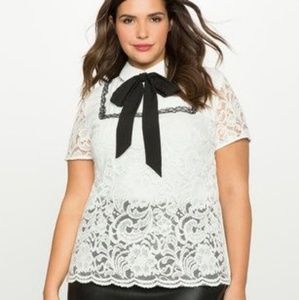 Eloquii White Lace Top with Bow